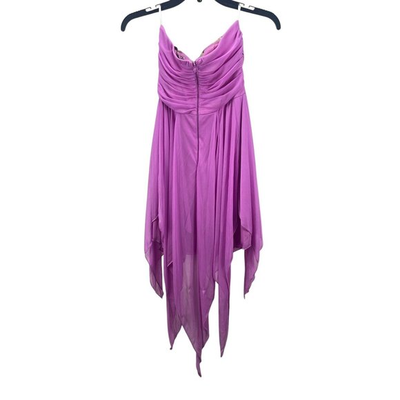 City Triangles Purple Pleated Illusion Dress Handkerchief Hem Size 3 Cocktail - Picture 2 of 8